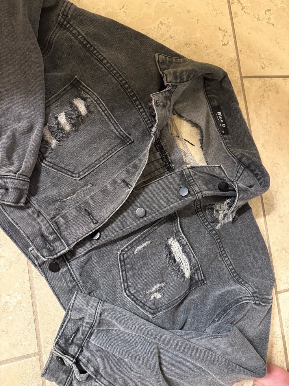 Gray Distressed Denim Jean Jacket - Blue B